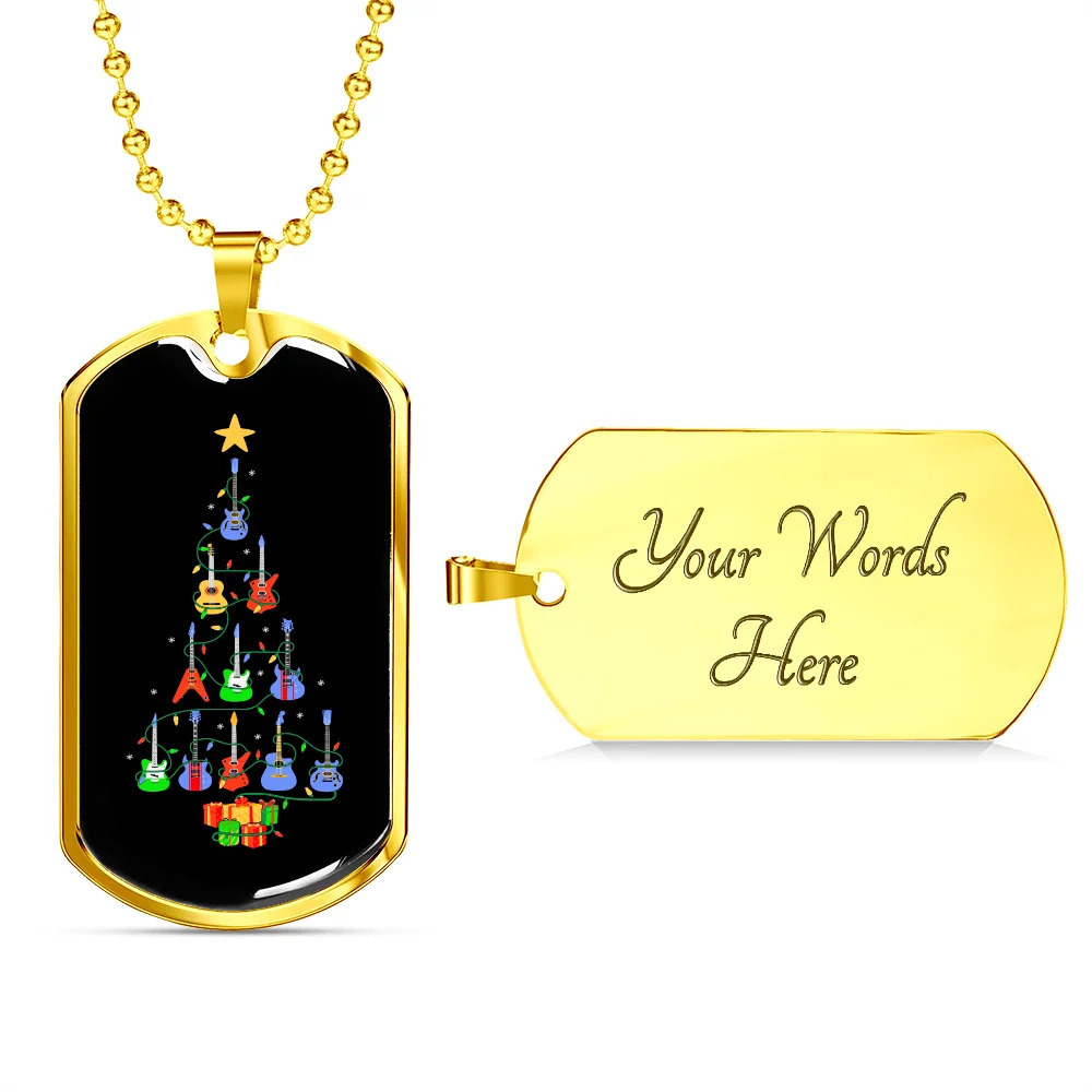 Musician Necklace Tree Personalized Engraved Gold Dog Tag Necklace Custom Name